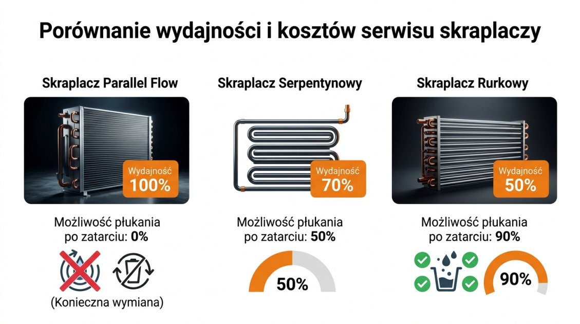 Porównanie wydajności i kosztów serwisu skraplaczy
