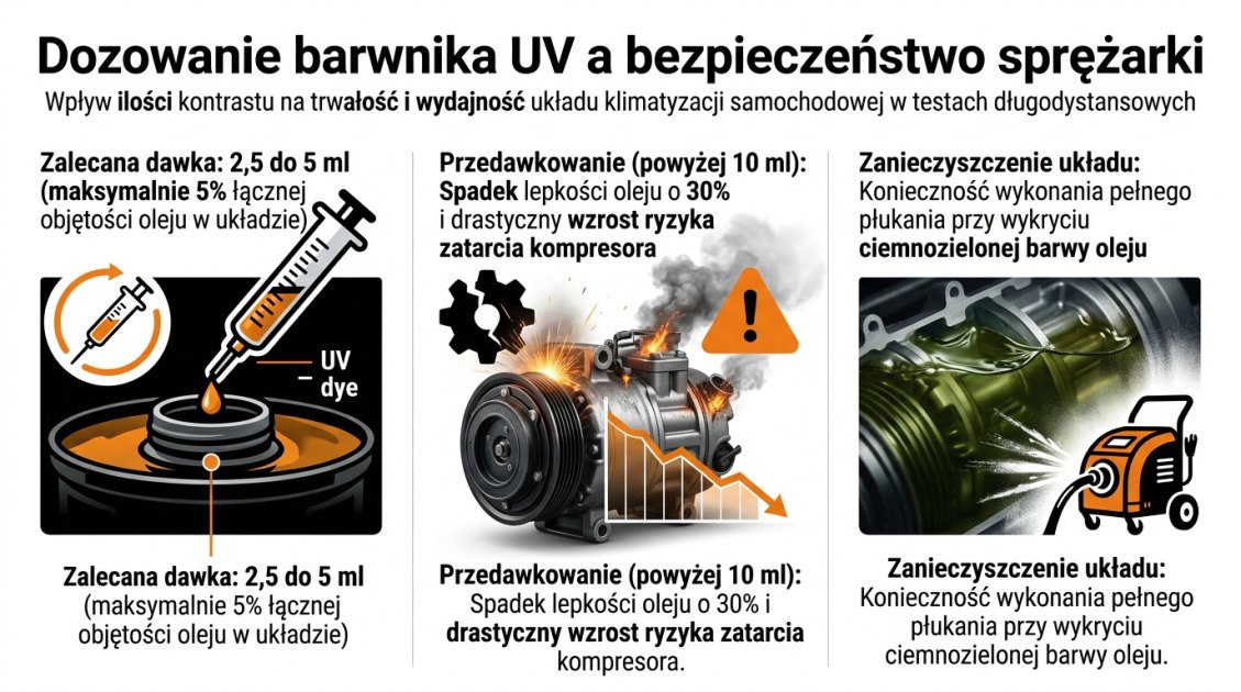 Dozowanie barwnika UV a bezpieczeństwo sprężarki