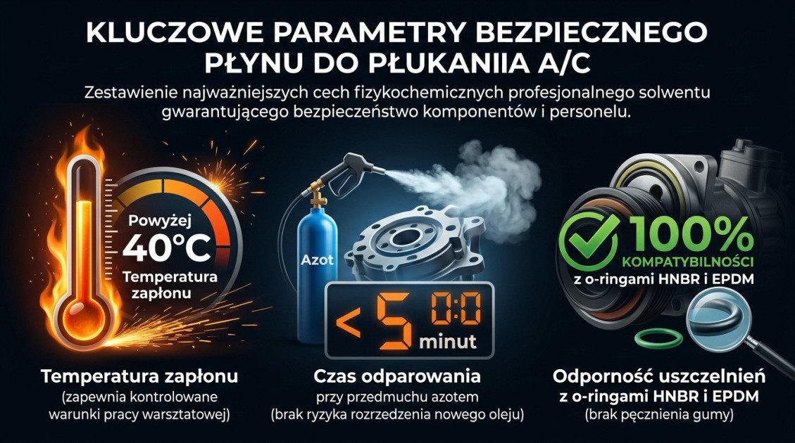 Kluczowe parametry bezpiecznego płynu do płukania A/C