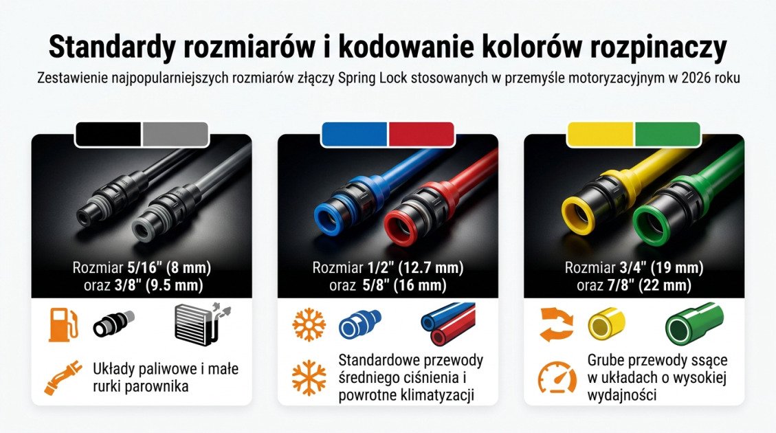 Standardy rozmiarów i kodowanie kolorów rozpinaczy